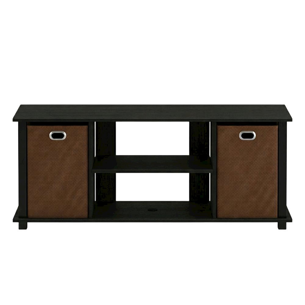 Wooden Entertainment Center with Storage Bins in Americano and Black Finish. Picture 4