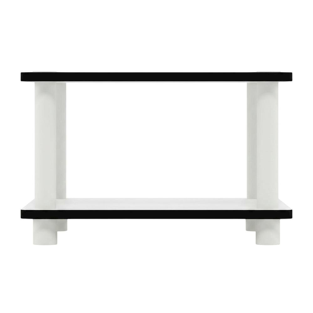 Modern white coffee table with open shelf, 2-tier design and sleek style. Picture 4