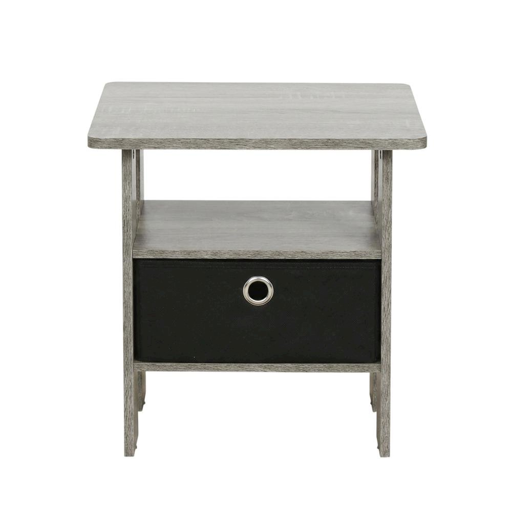 Grey night stand with storage bin drawer, stylish bedroom accent. Picture 4