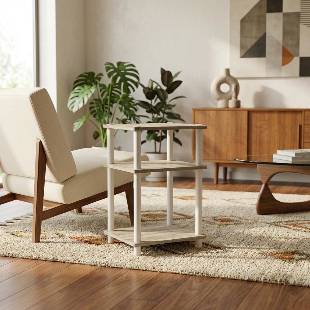 3-Tier End Table in Sonoma Oak and White with Multi-Level Storage. Picture 3