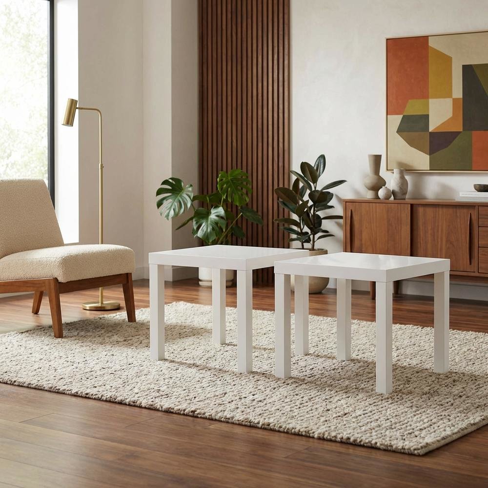 White, Side Table, Quality Build, Durable Wood Frame. Picture 2