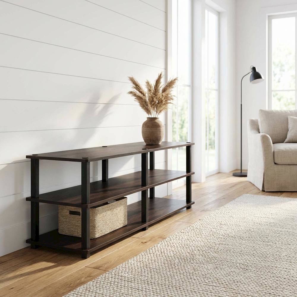 Espresso/Black 3-Tier TV Stand with Engineered Wood, No Tools Assembly. Picture 2