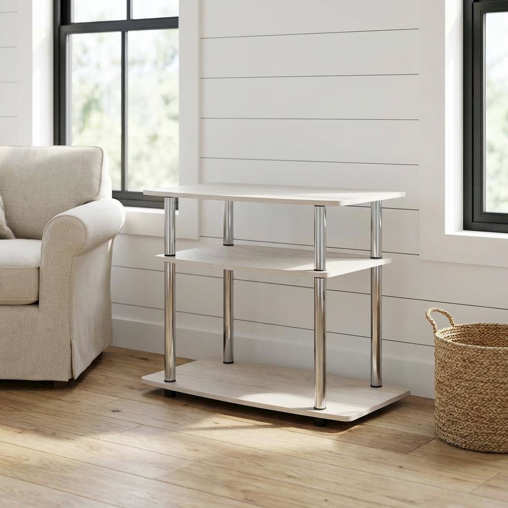 White Oak/Chrome TV Stand with 3-Tier Shelving and Wooden Construction. Picture 2