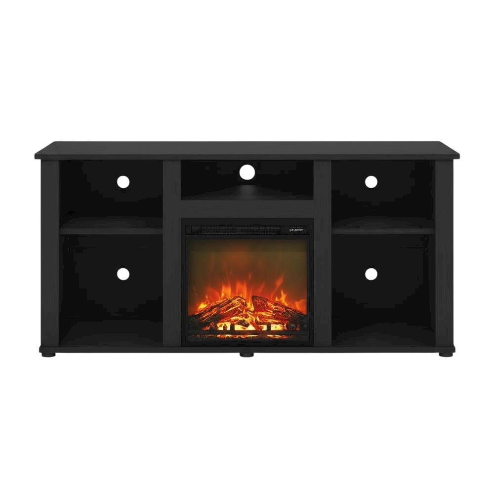 Brown Fireplace TV Stand with Open Storage for TVs up to 55 inches. Picture 4