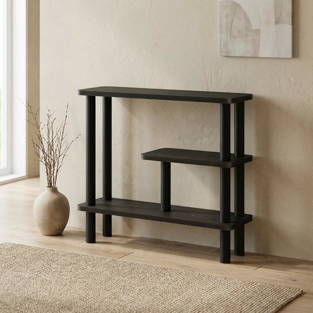 Brown Slim Entryway Storage Rack, Composite Wood, 4 Shelves, Wall-Side. Picture 2