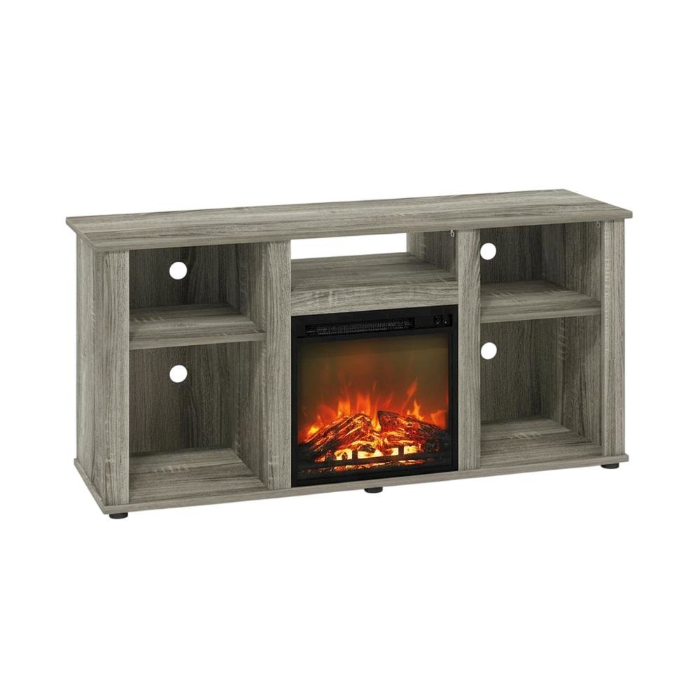 Gray Fireplace TV Stand with Open Storage for Up to 55-Inch Flat Screens. Picture 4
