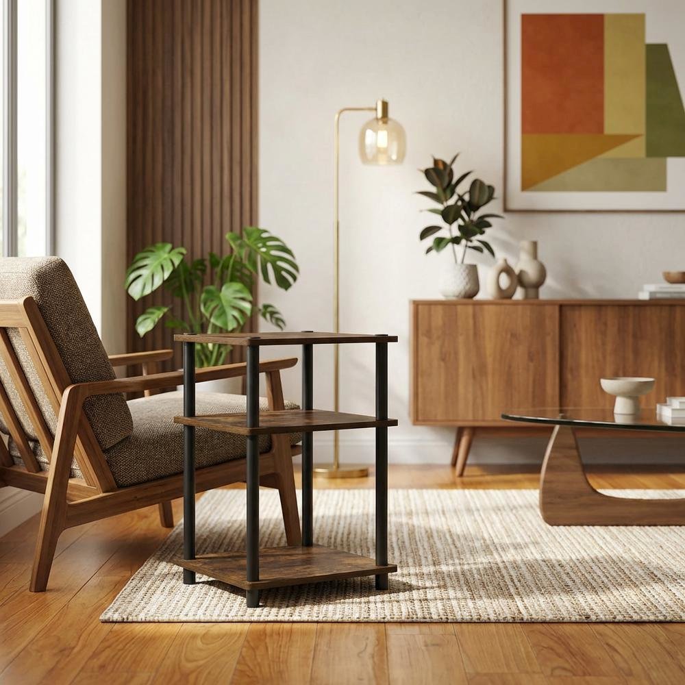Amber Pine and Black 3-Tier End Table Set with Modern Design. Picture 2