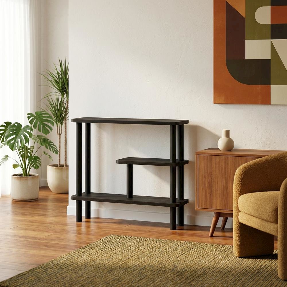 Brown Slim Entryway Storage Rack, Composite Wood, 4 Shelves, Wall-Side. Picture 3