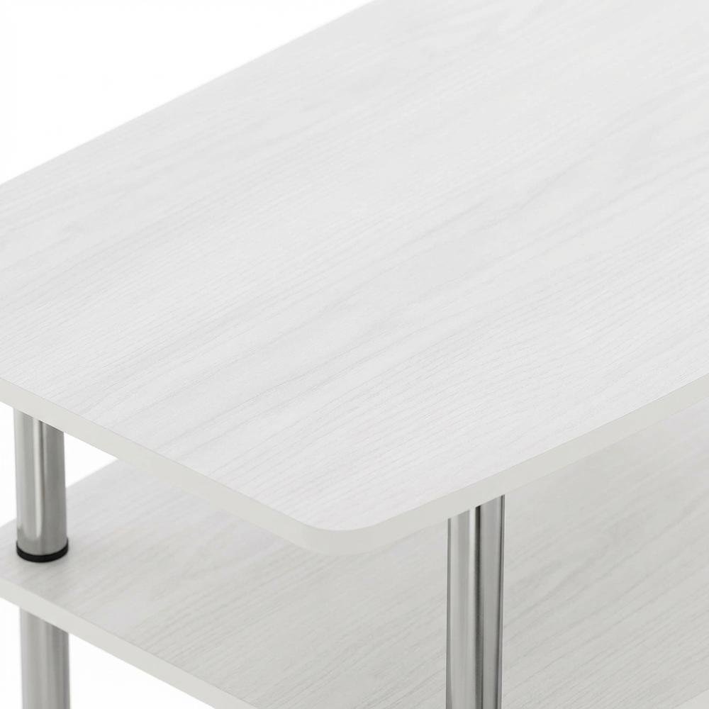 White Oak/Chrome TV Stand with 3-Tier Shelving and Wooden Construction. Picture 5