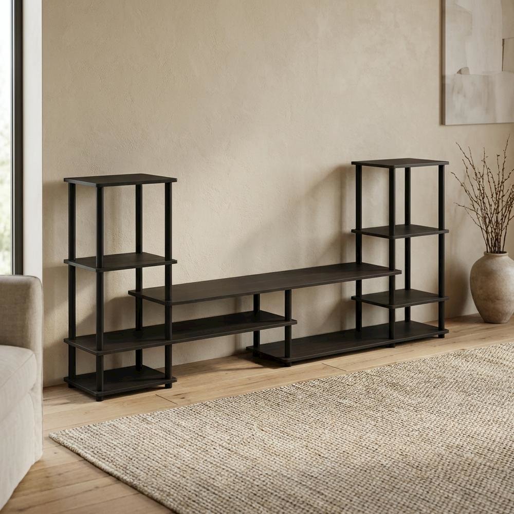 Modern Entertainment Center in Espresso/Black with Spacious Shelves and Storage. Picture 3