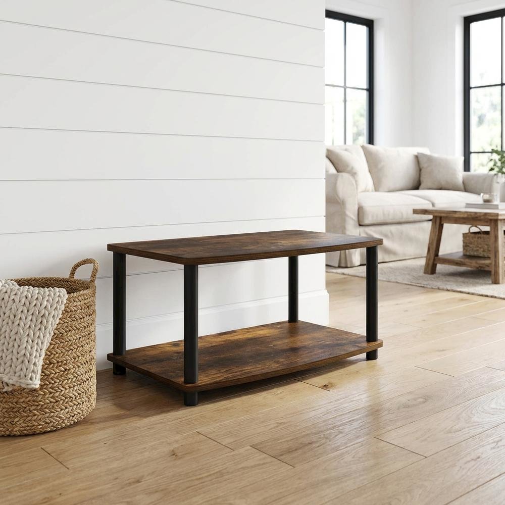 Wooden TV stand, Amber Pine, black finish, no tools required, 2-tier design. Picture 2