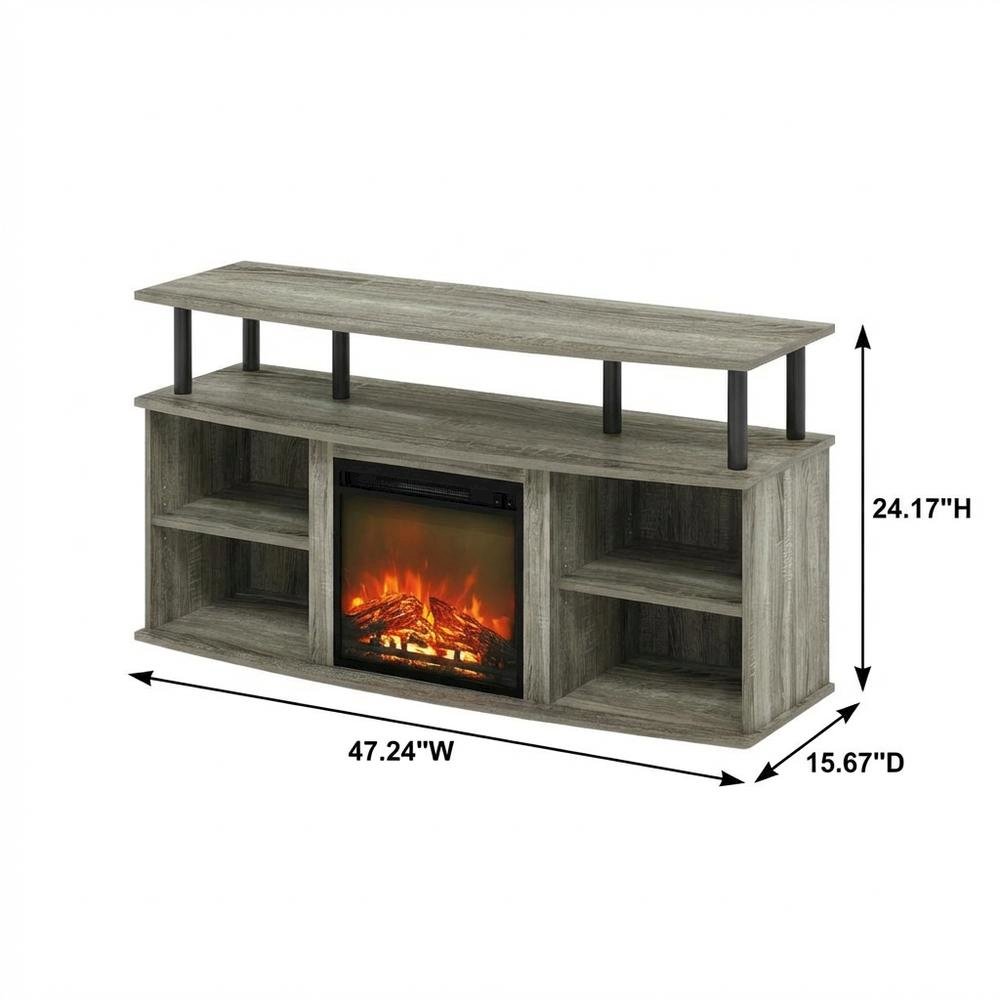 Gray open shelving TV stand, 55-inch displays, solid rubberwood. Picture 7