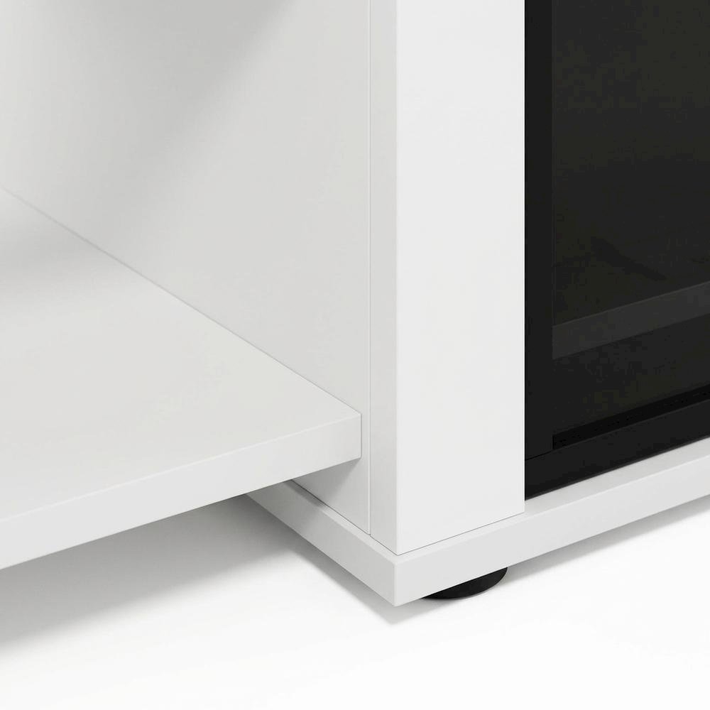 White Emboss TV Stand with Fireplace and Wooden Finish. Picture 6