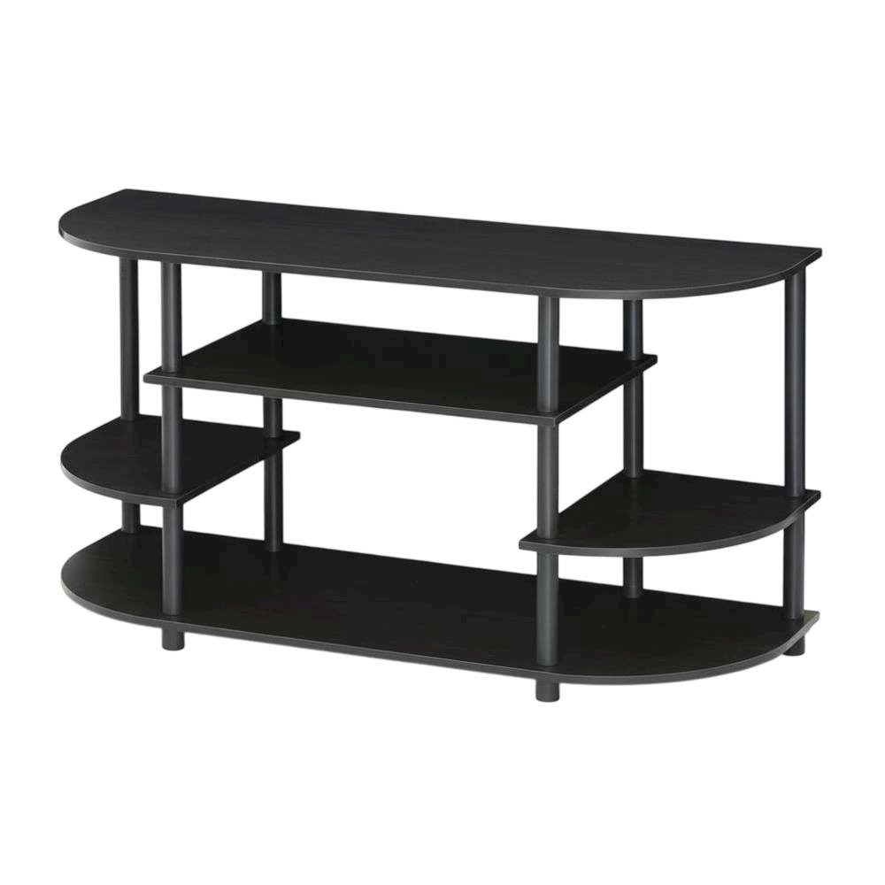 Black corner TV stand, simple design, composite wood, PVC construction. Picture 1