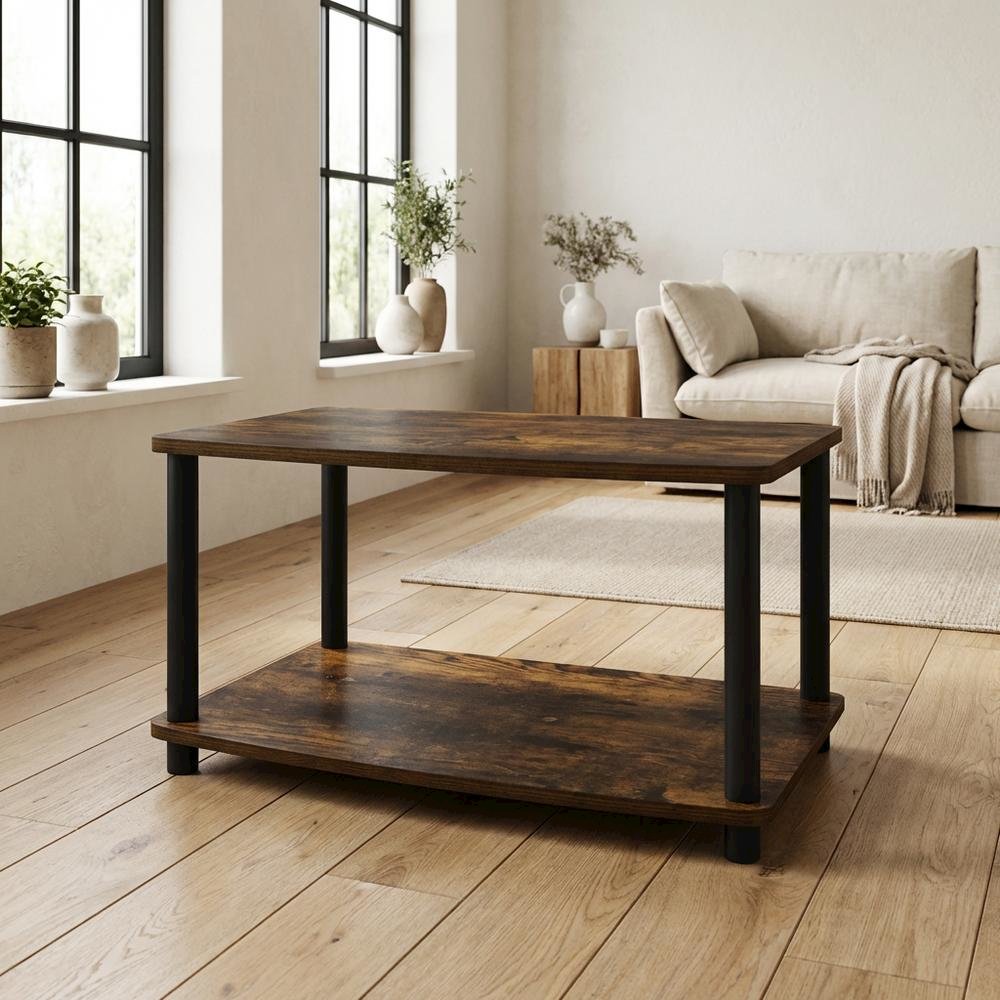 Wooden TV stand, Amber Pine, black finish, no tools required, 2-tier design. Picture 3