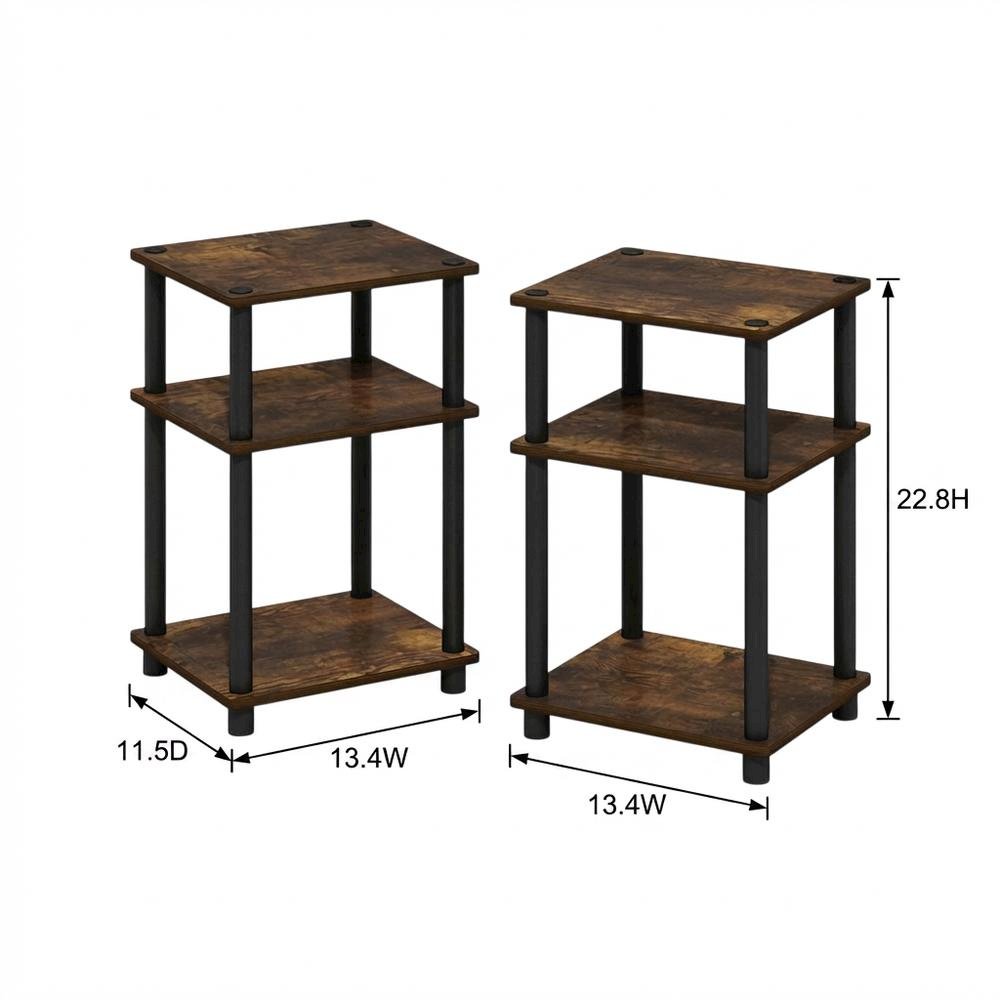 Amber Pine and Black 3-Tier End Table Set with Modern Design. Picture 7