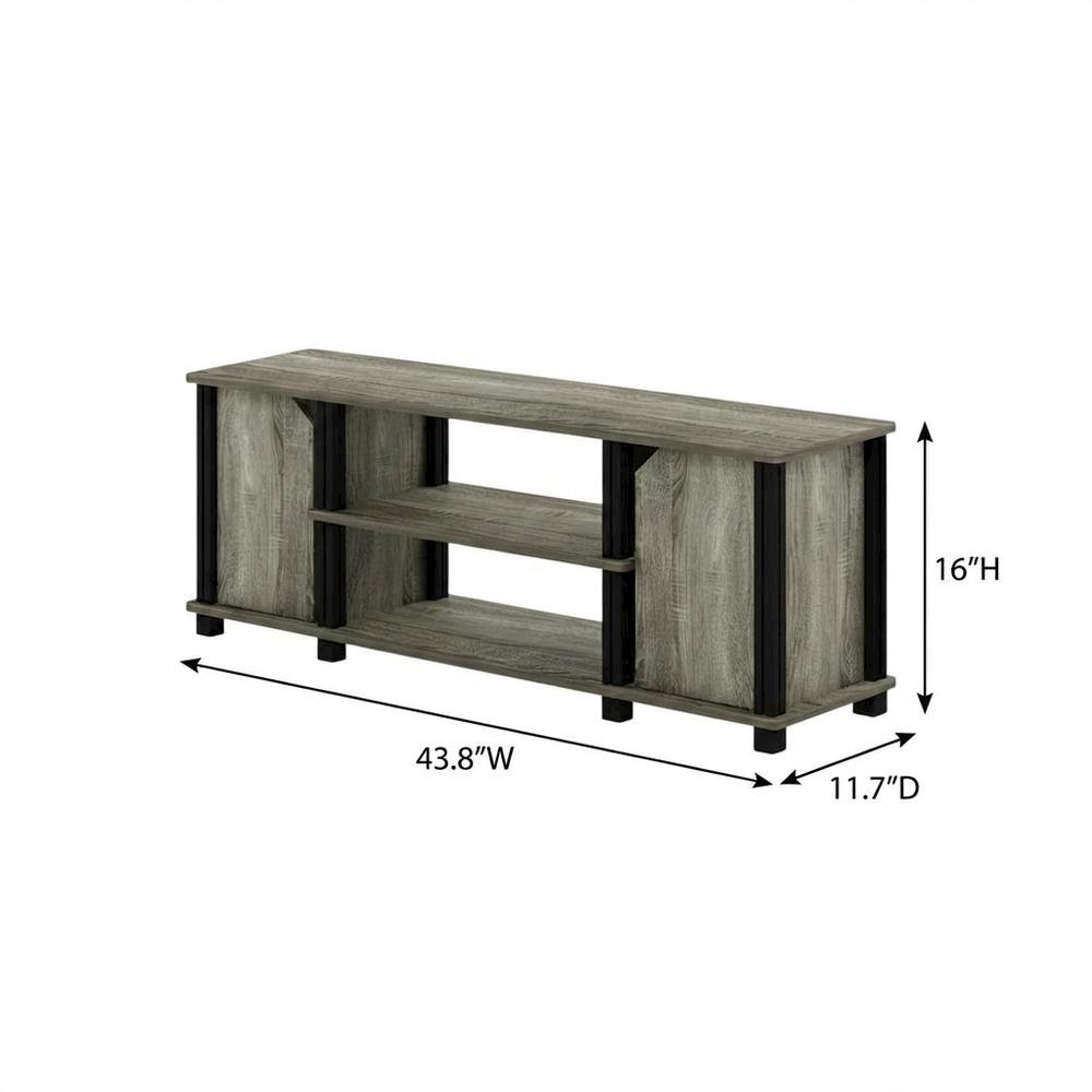 Wooden TV Stand with Shelves and Storage in French Oak/Black finish. Picture 7