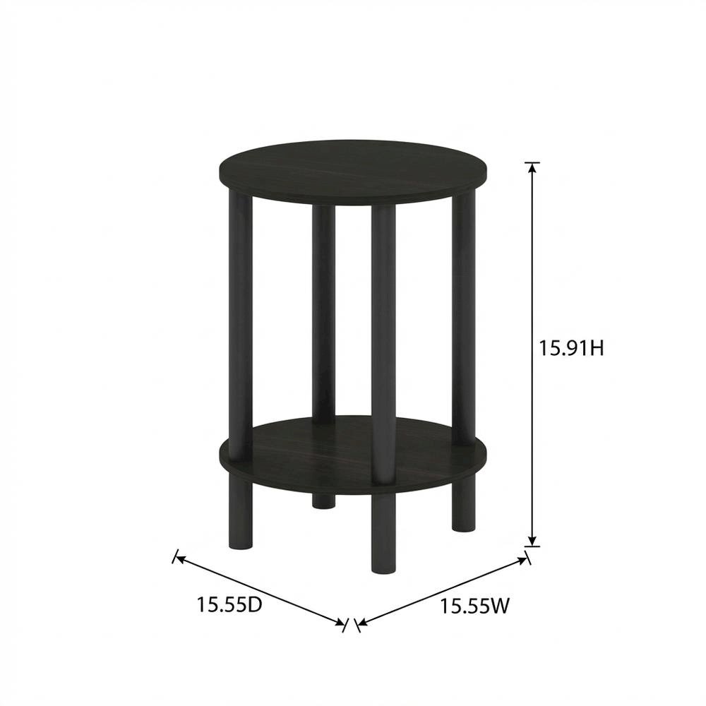 Round Wooden End Table with Espresso and Black Finish, Modern Side Table. Picture 7