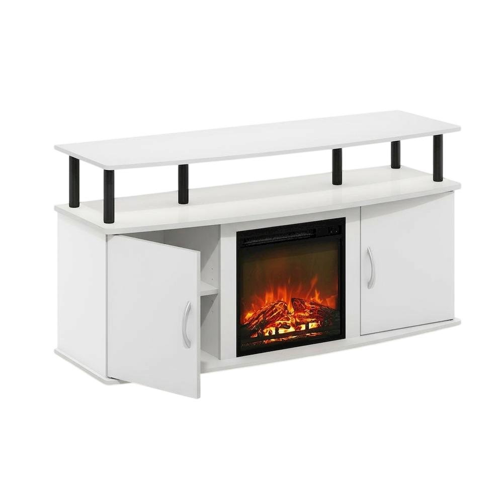 White Fireplace TV Stand for Up to 55 Inch TVs with Open Shelf Storage. Picture 1