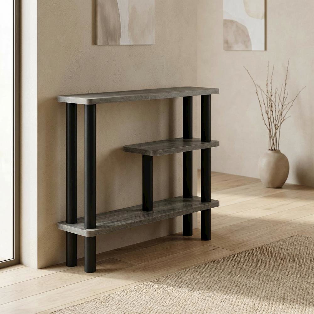 Gray Slim Entryway Storage Rack, Composite Wood, 4 Shelves, Wall-Side. Picture 2