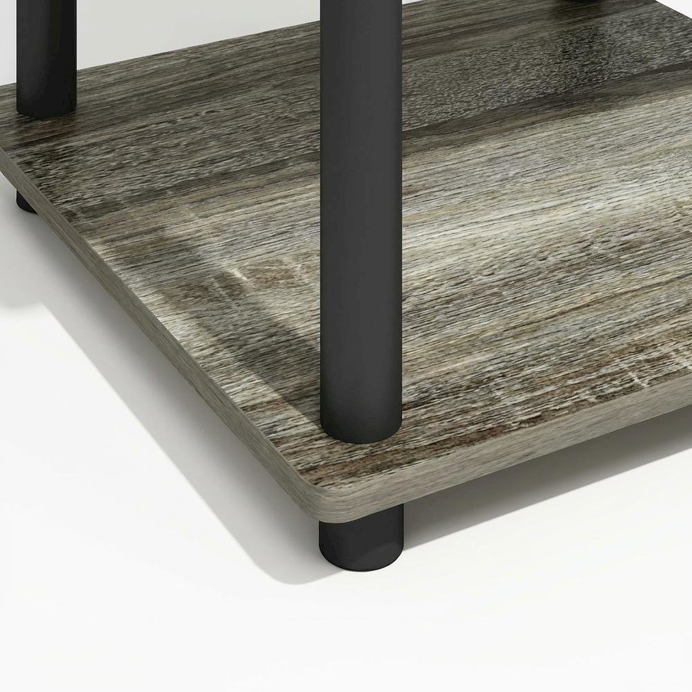 3-Tier End Table with Storage Bin in Grey Oak and Black Finish. Picture 6