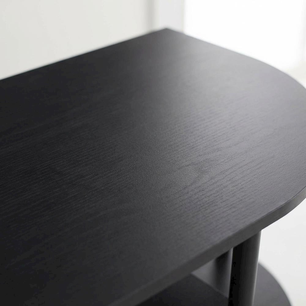 Black corner TV stand, simple design, composite wood, PVC construction. Picture 5