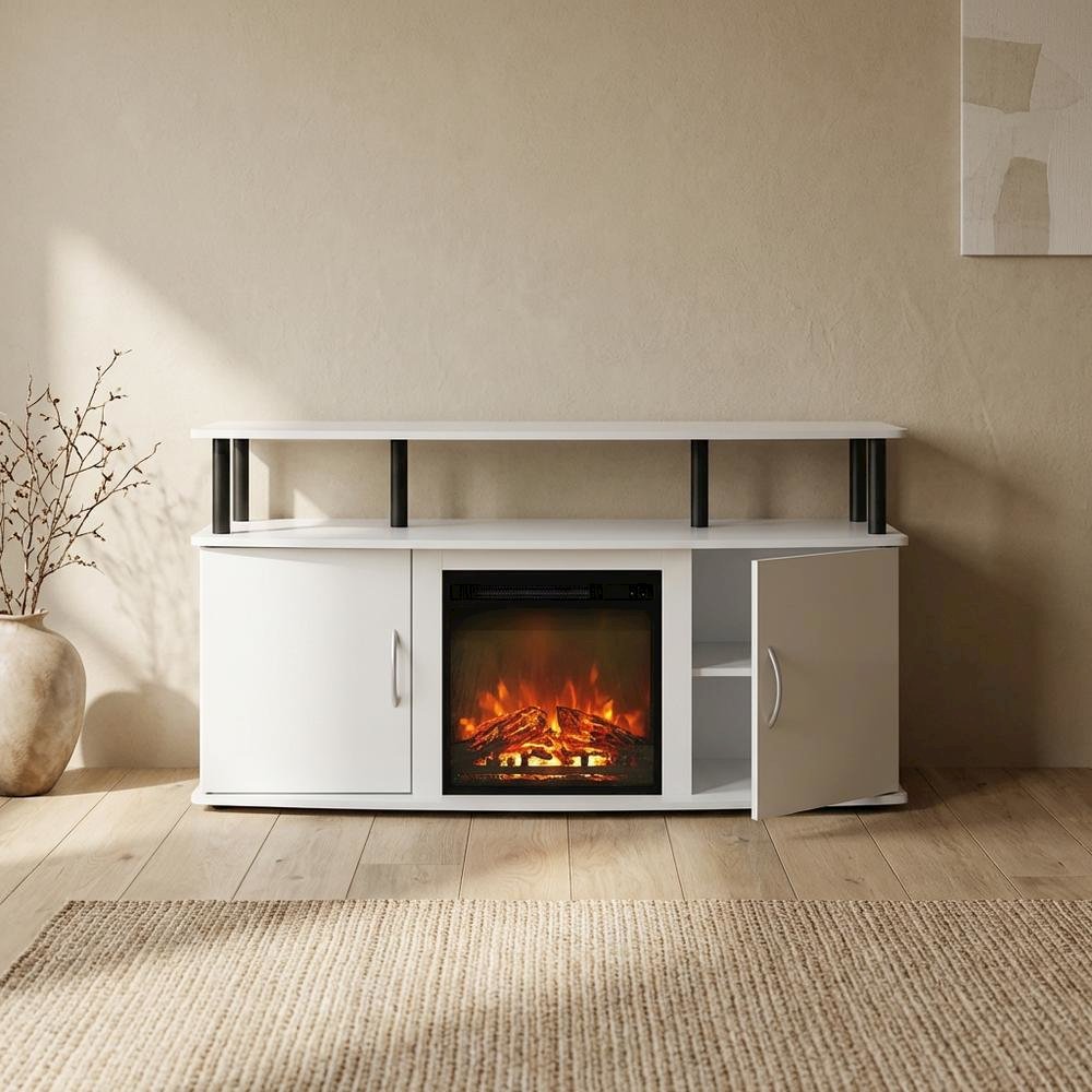 White Fireplace TV Stand for Up to 55 Inch TVs with Open Shelf Storage. Picture 3
