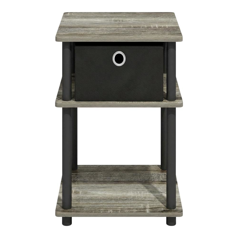 3-Tier End Table with Storage Bin in Grey Oak and Black Finish. Picture 4