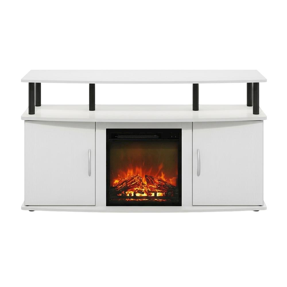 White Fireplace TV Stand for Up to 55 Inch TVs with Open Shelf Storage. Picture 4
