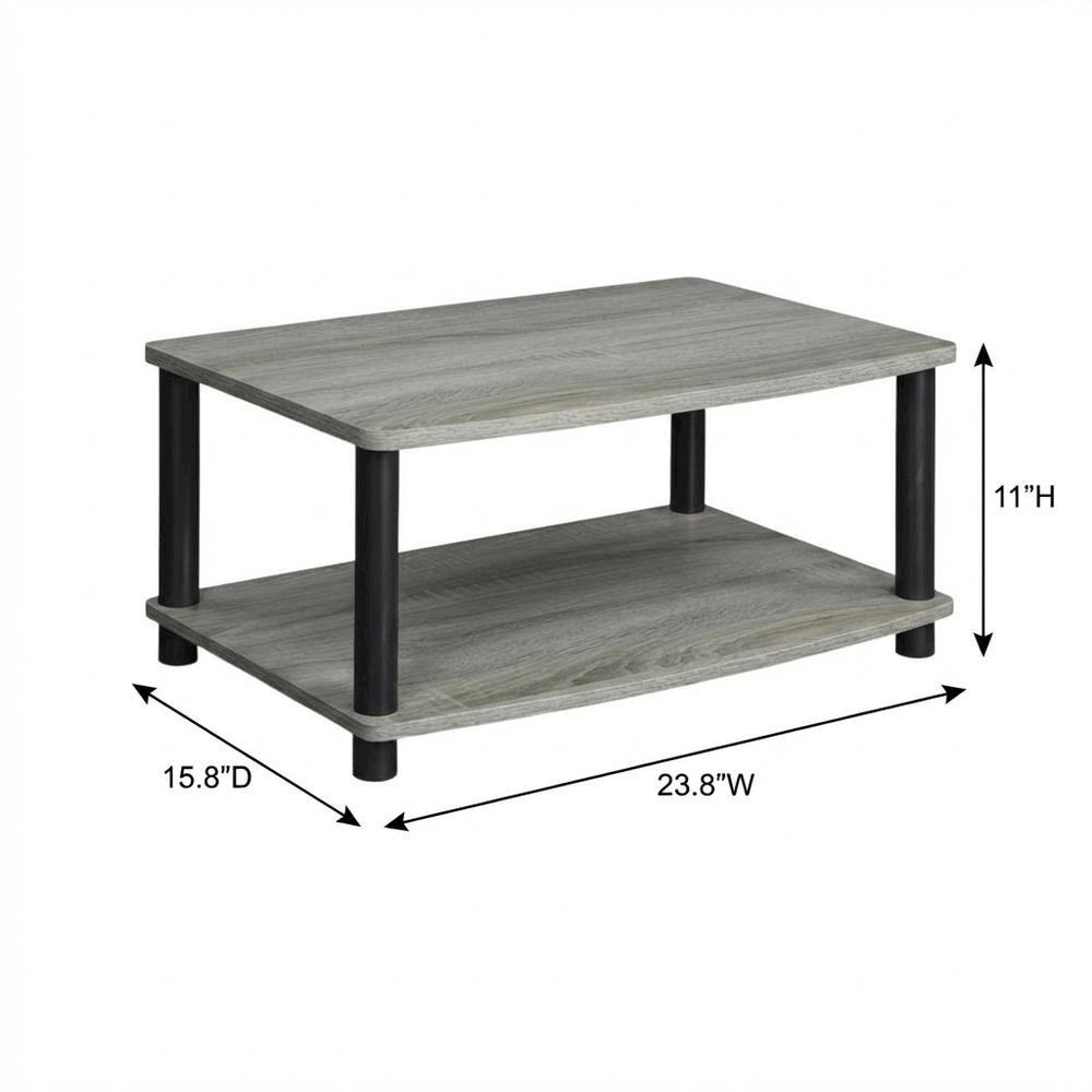 Elevated TV Stand with No Tools Assembly in French Oak Grey and Black Finish. Picture 7