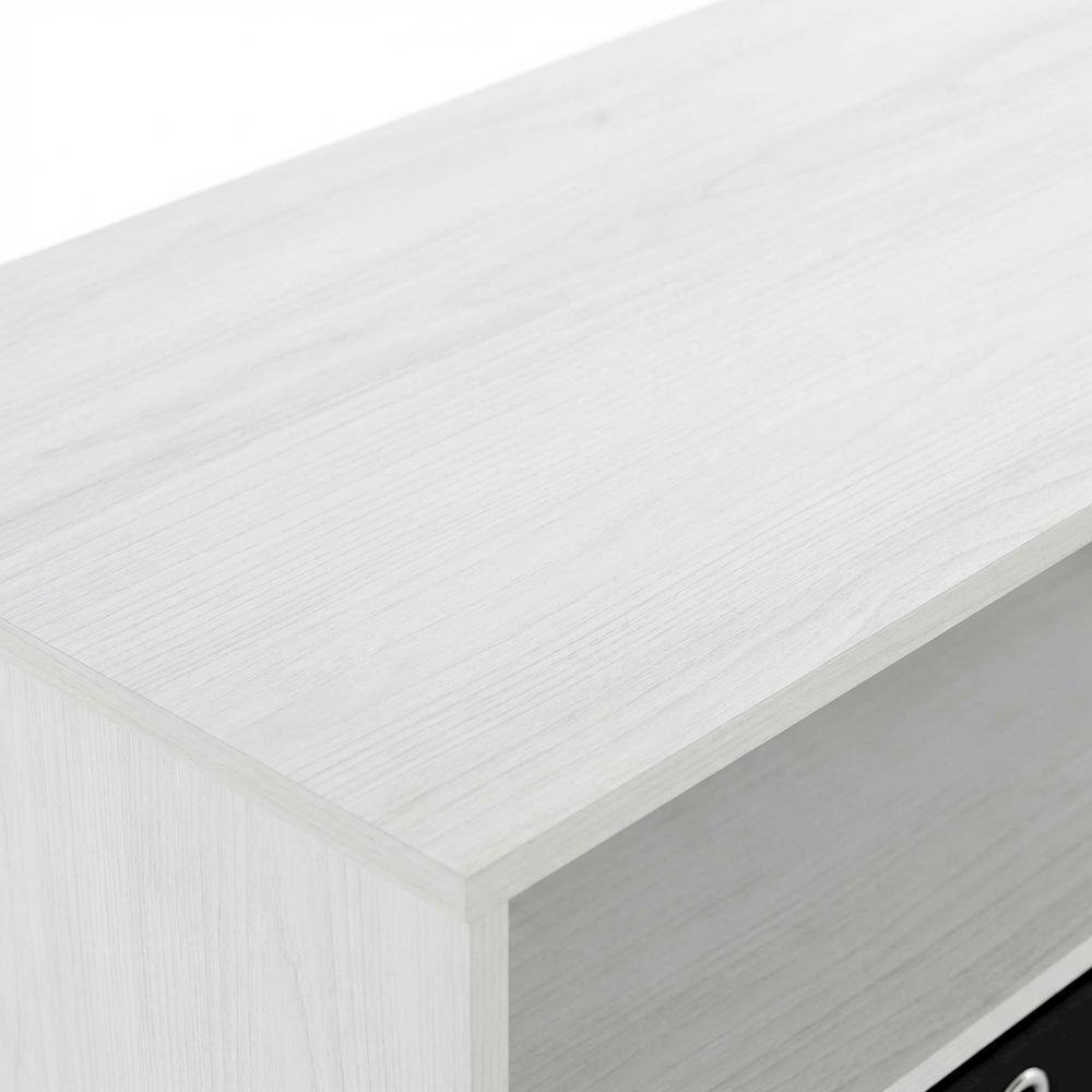 Wooden TV stand for up to 55 inches with storage bins, White Oak finish. Picture 5