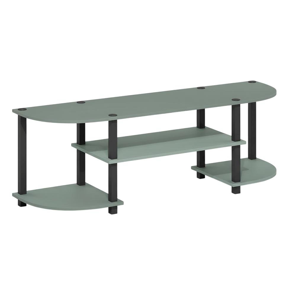 Sage Green TV Stand, 55-Inch Flat Screen, Open Shelves, Rounded Corners. Picture 1