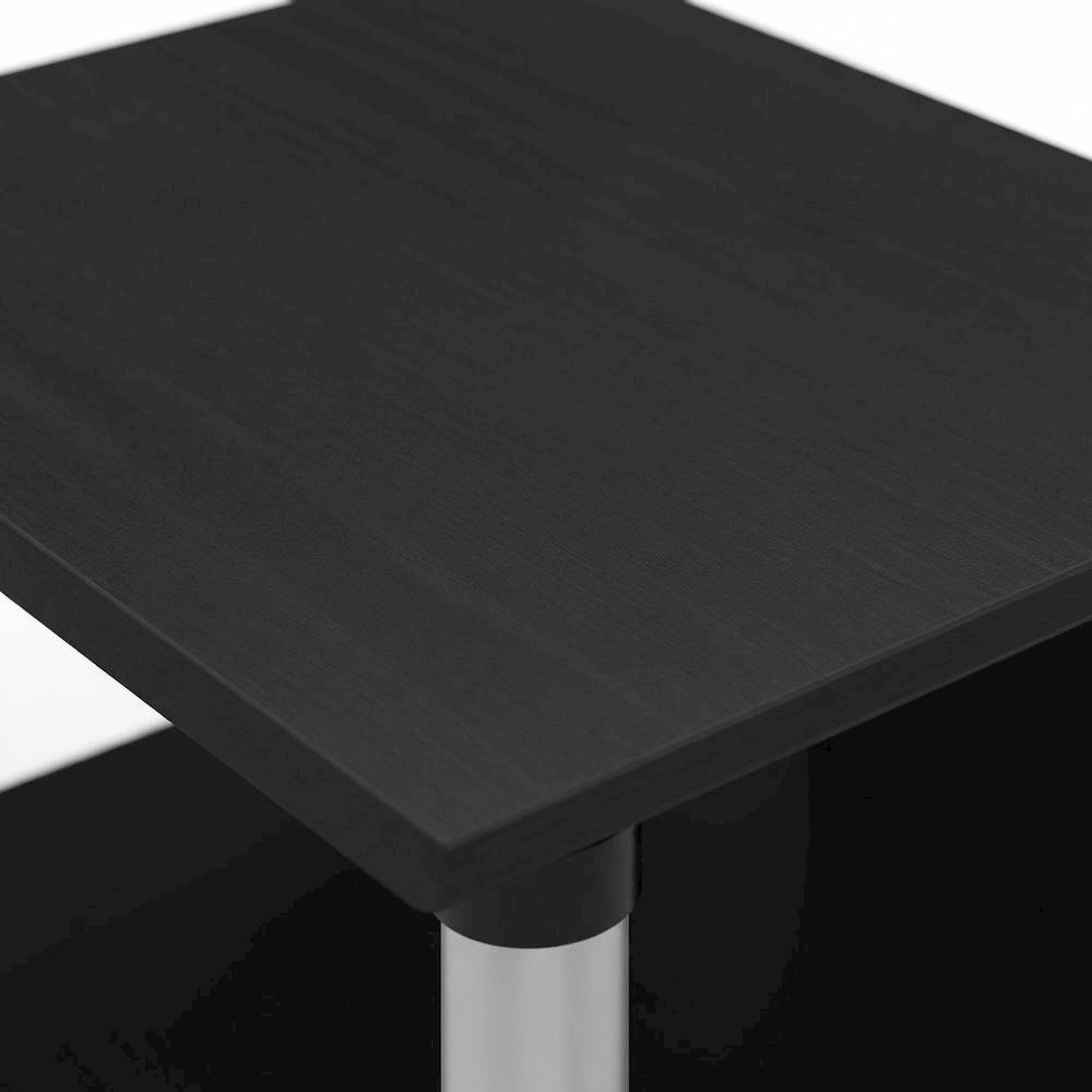 Wooden TV stand in Americano finish with stainless steel tubes, 3-tier design. Picture 5