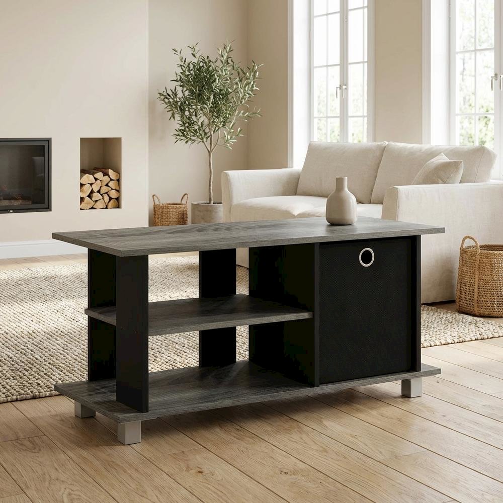 Simplistic TV Stand with Storage Bins in Dark Brown and Walnut Finish. Picture 3