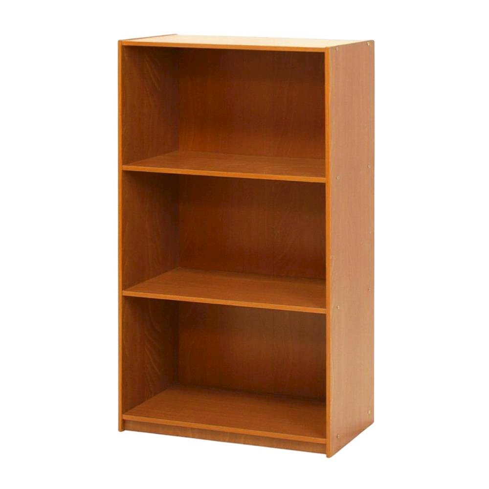 Wooden 3-Tier Bookcase with Light Cherry Finish for Versatile Storage