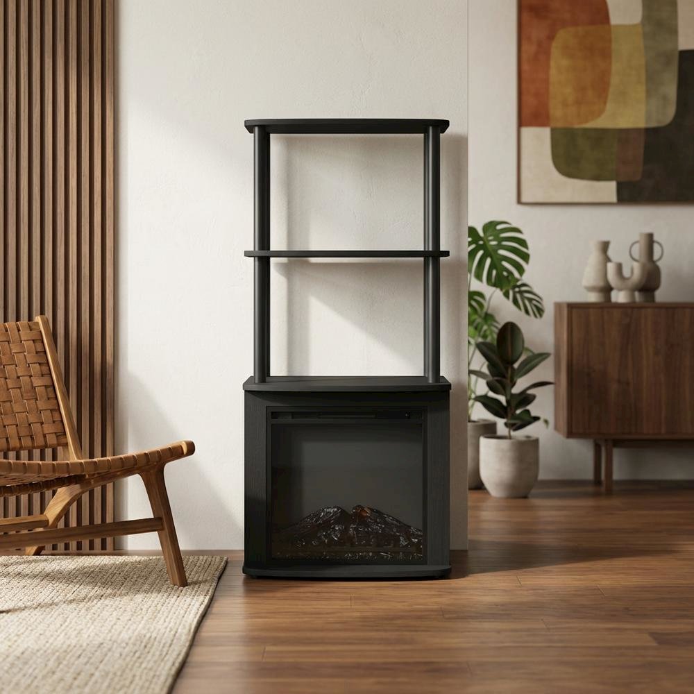 Black, Display Side Table, Open Shelf, Fireplace Ready. Picture 2