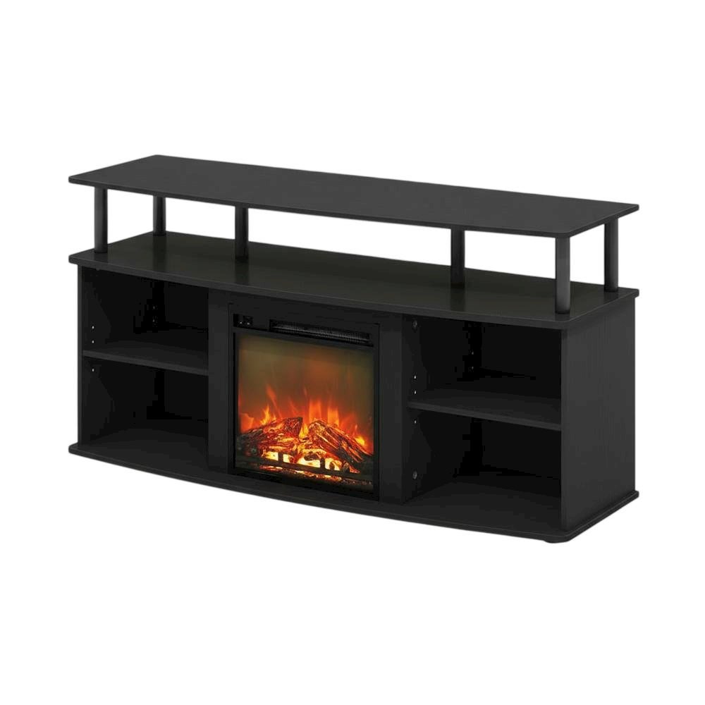 Brown open shelving entertainment center, ample TV storage, up to 55 inches. Picture 1