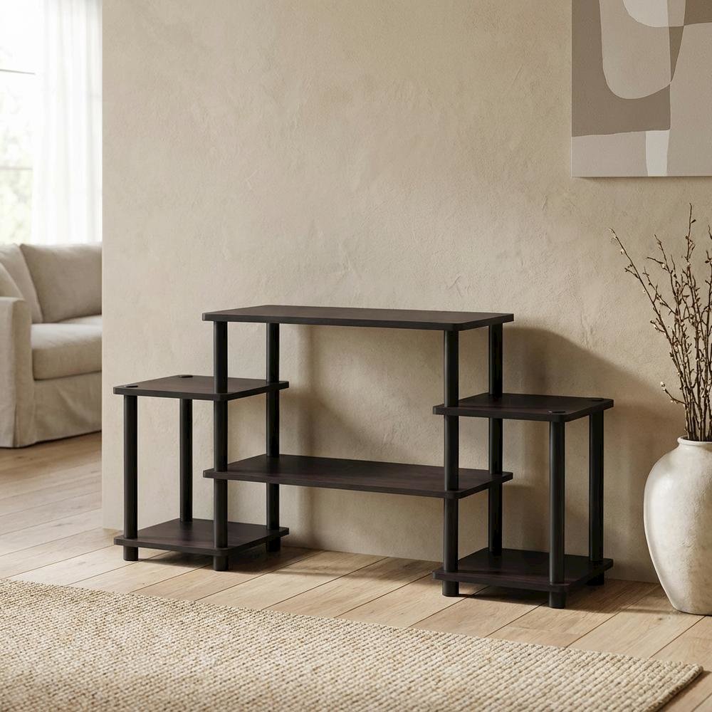 Dark Walnut Furinno No Tools Entertainment Center with Spacious Storage. Picture 3
