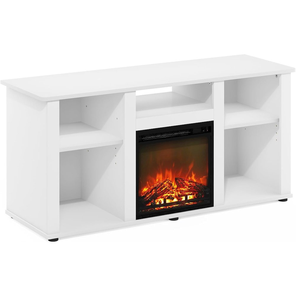 White 55 Inch Fireplace TV Stand with Five Shelves and Elegant Electric Insert. Picture 1