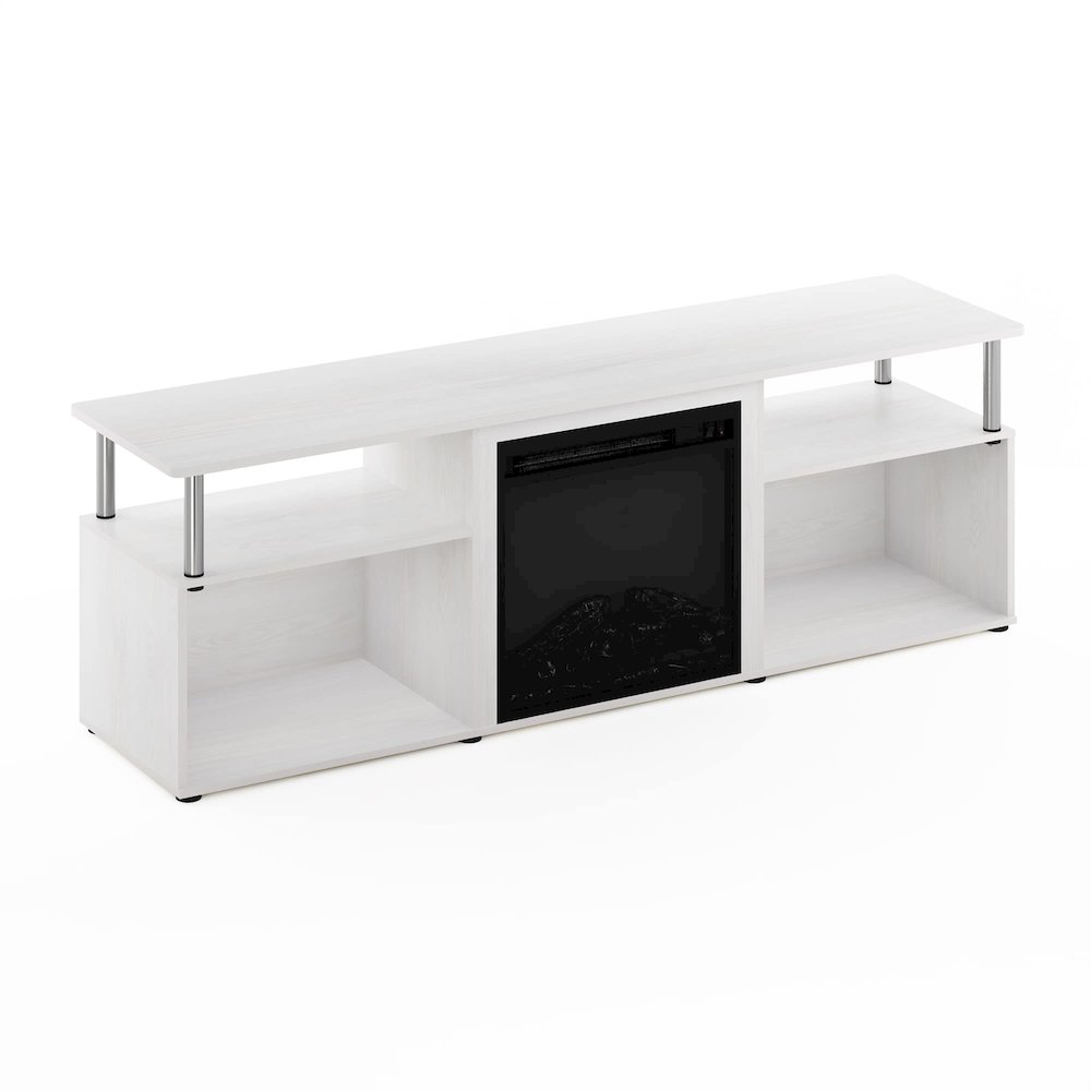 Furinno Jensen Fireplace Entertainment Center for TV up to 70 Inch with Stainless Steel Tubes, White Oak/Chrome. Picture 5