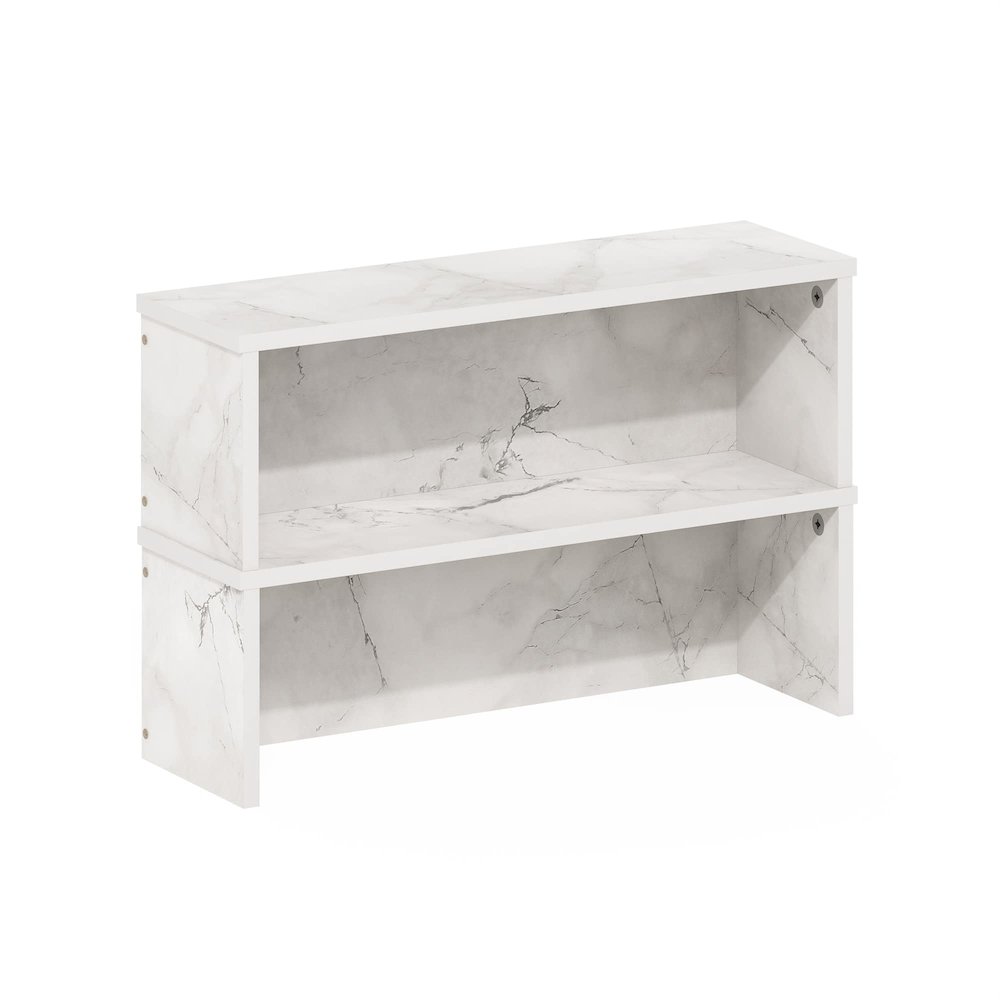 Helena 18-Inch Kitchen Counter Stackable Organizer Shelf, Marble White, Set of 2. Picture 4