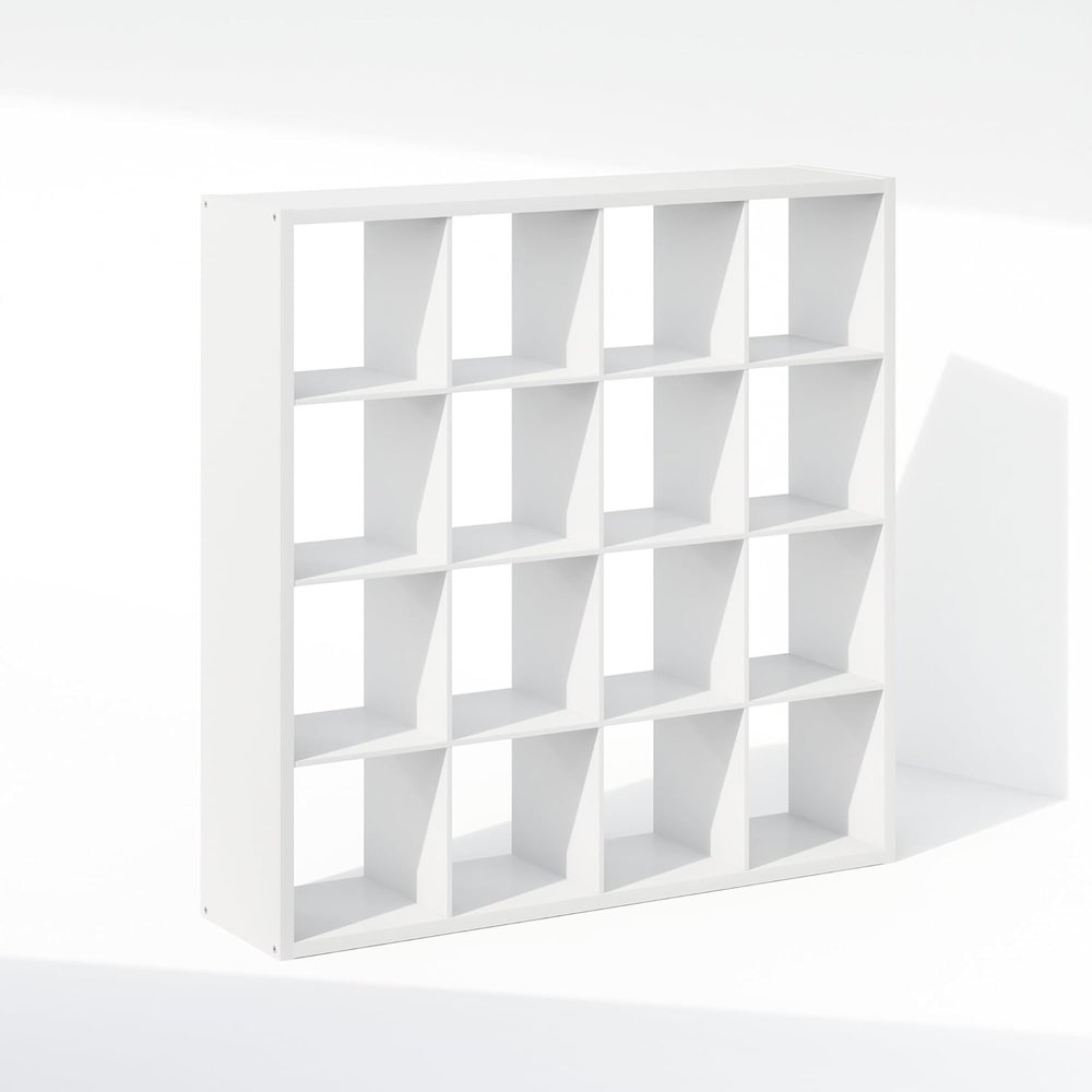 White Engineered Wood 16 Cube Storage Organizer with Open Back Shelves. Picture 5