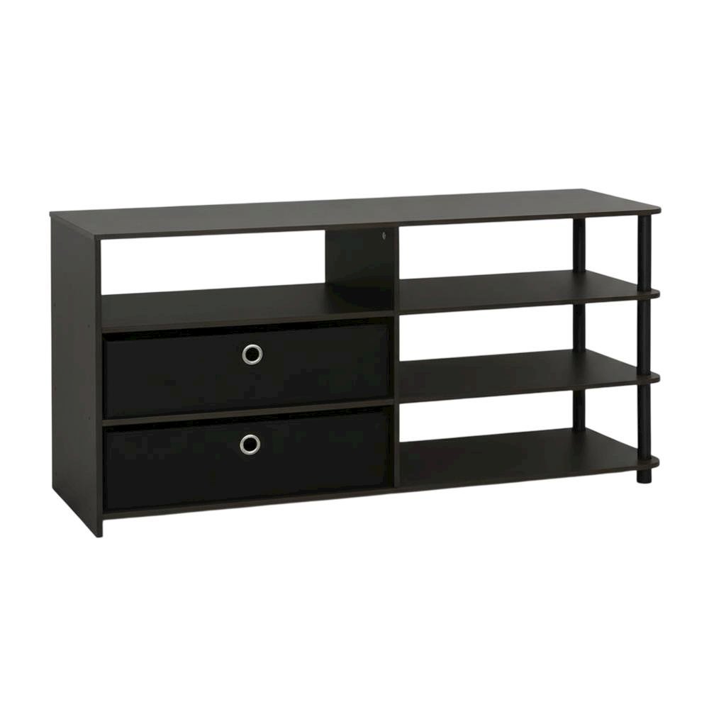 Walnut TV Stand, 50-Inch Screens, Storage Bins, Modern Design. Picture 4