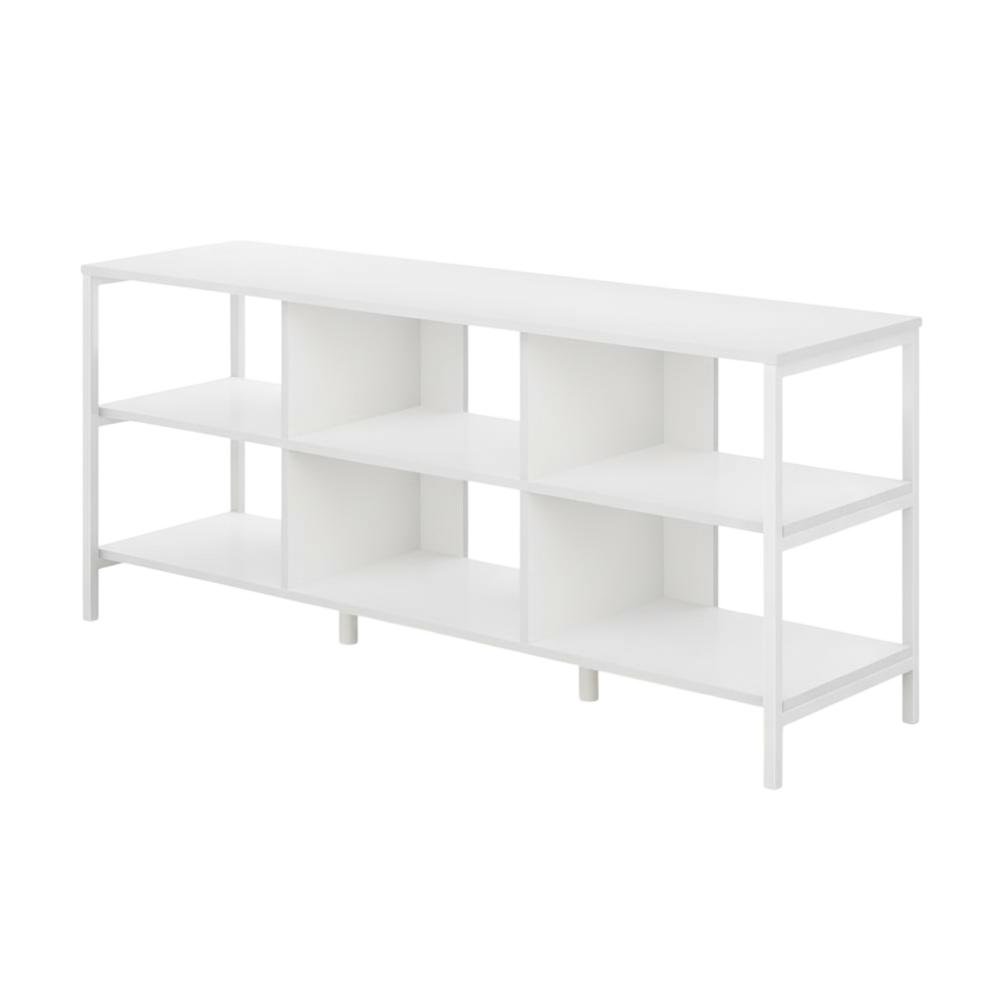 Modern TV stand, up to 60-inch TVs, metal, wood construction, clean white finish. Picture 1