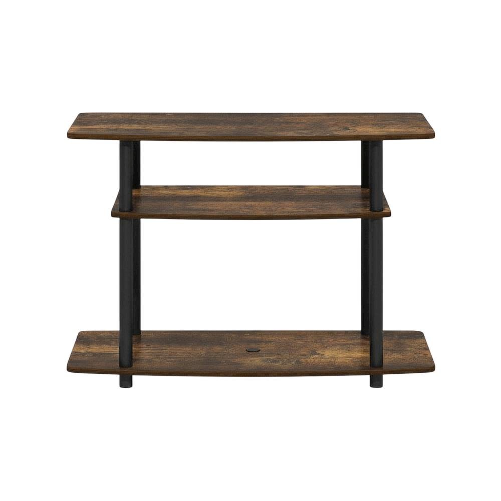 Gold 3-Tier TV Stand with Rubberwood & Walnut Veneer, Sturdy Multi-Level Design. Picture 4