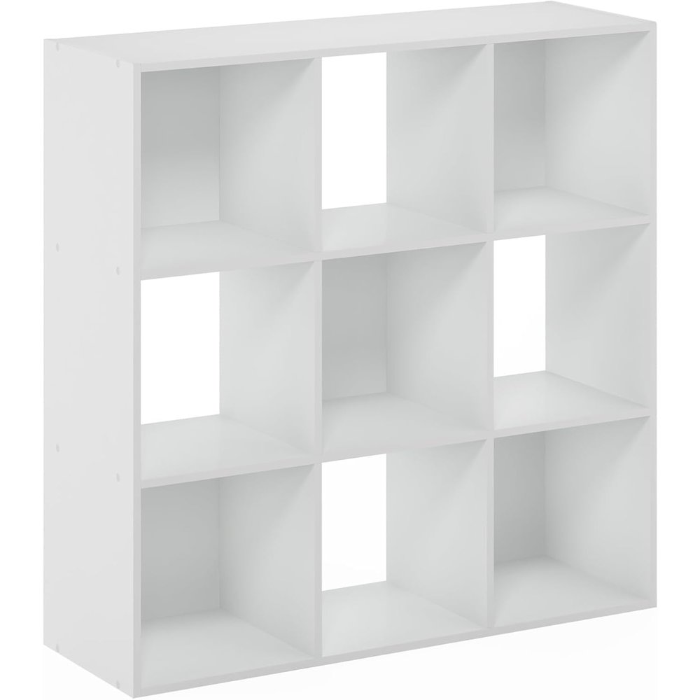 White Engineered Wood 9 Cube Storage Organizer with Modern Storage Cubes. Picture 1