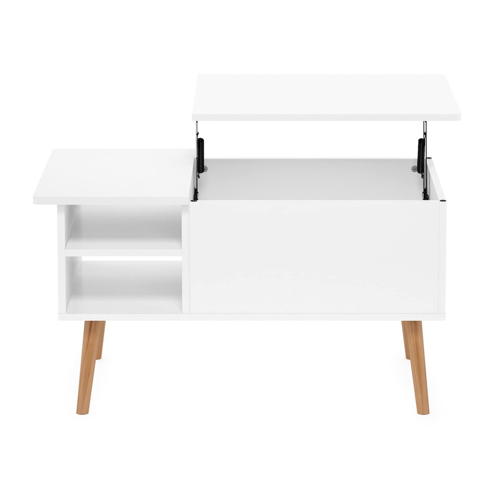 Jensen Lift Top Coffee Table With Wooden Leg, Solid White. Picture 4