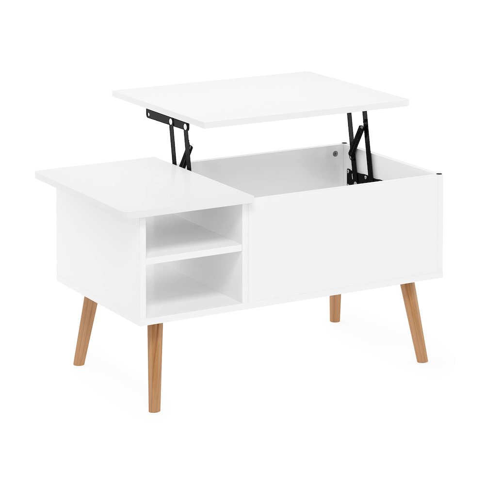 Jensen Lift Top Coffee Table With Wooden Leg, Solid White. Picture 3