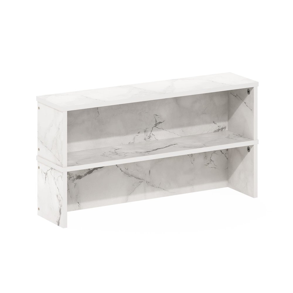 Helena 23-Inch Kitchen Counter Stackable Organizer Shelf, Marble White, Set of 2. Picture 4