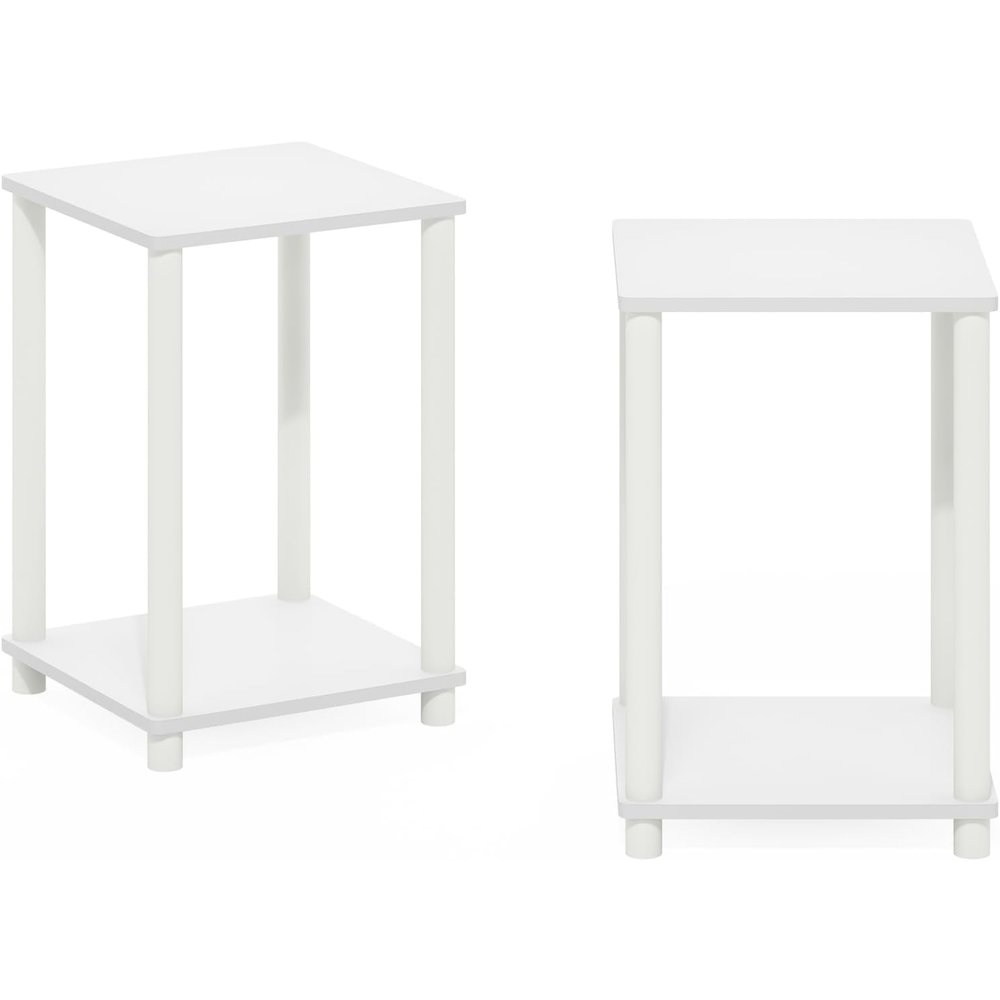 White Wooden End Tables Set of 2 with Storage Shelves for Living Room. Picture 4